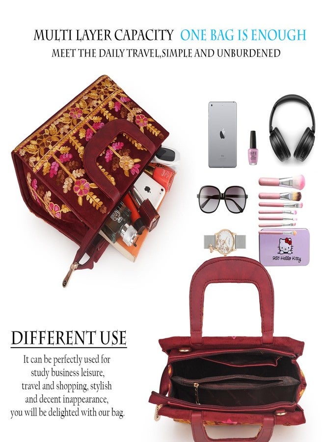 EVEDA Welvet Design Gorgeous Embroidery Stylish Design Shoulder Crossbody Hobo Women Handbag (Maroon) - Image 5
